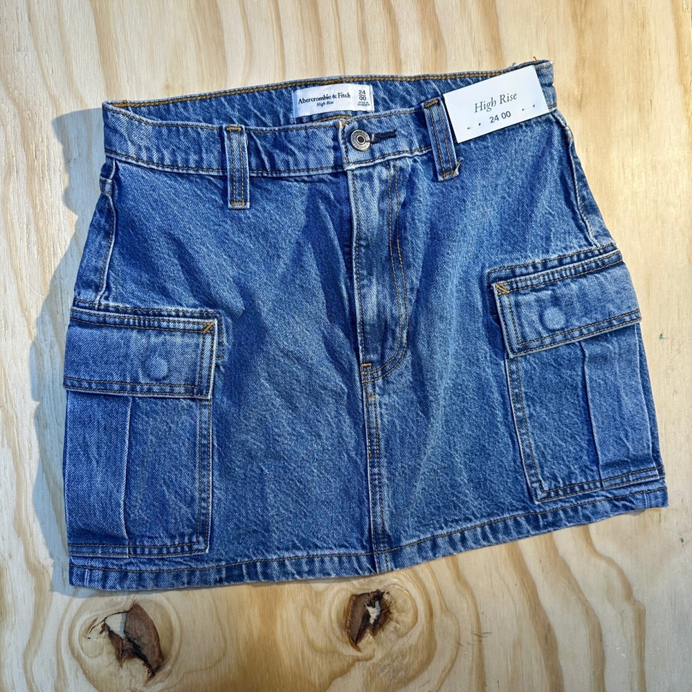 Abercrombie & Fitch Womens Blue High Rise Cargo Denim Mini Skirt 24 00 NWT
